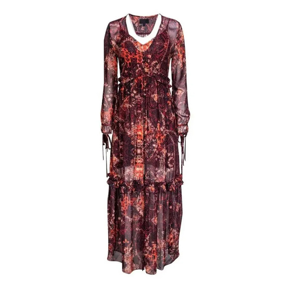 Intermix Silk Red Paisley Maxi Dress Size Small - Picture 1 of 14